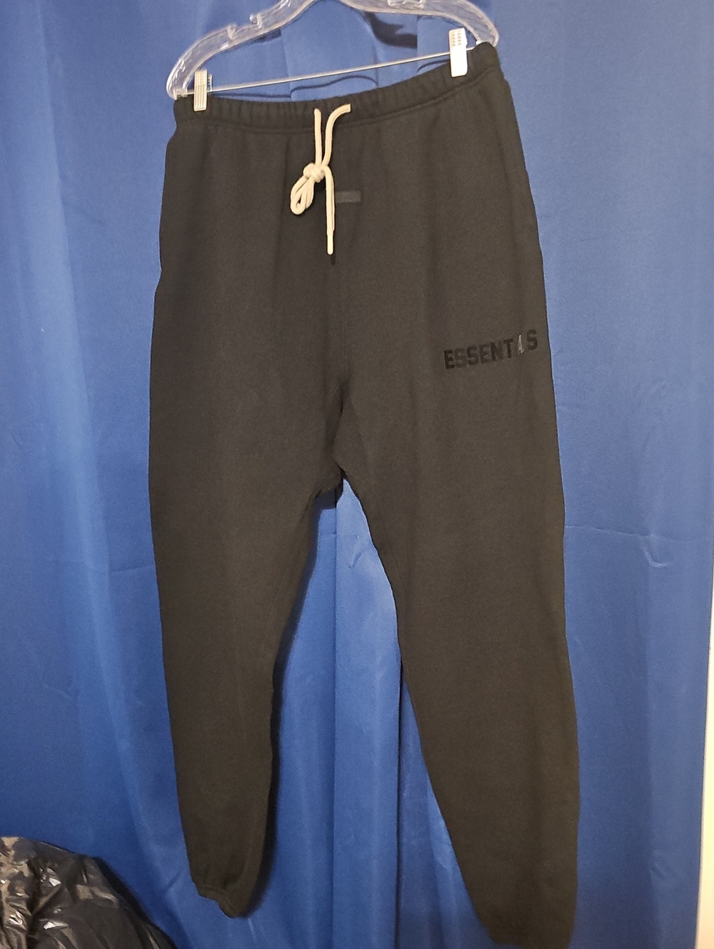 Essentials Fear Of God Black Sweatpants with Cream Drawstring